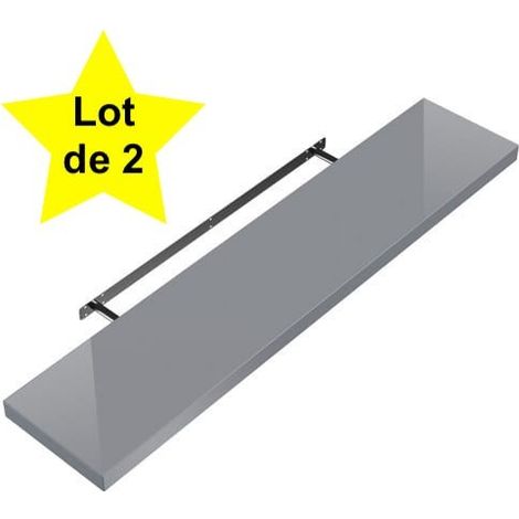2 Étagères murales flottantes 90 cm en MDF gris brillant. Tablette à fixer au mur (1/5)