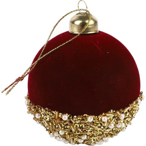 Boule de noël en verre floqué, ornement décoratif à paillettes, arbre suspendu pour la décoration de la maison, rouge (1/5)