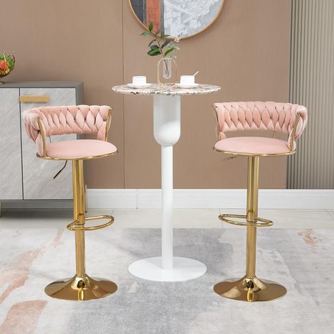 Lot de 2 tabourets de bar pivotants réglables en hauteur avec repose-pieds pour bar, comptoir, cuisine et salle à manger (rose) (1/5)