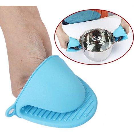 1 par de guantes de horno de silicona resistentes al calor, pinzas para cocinar, soportes de silicona antideslizantes para sartenes (1/5)
