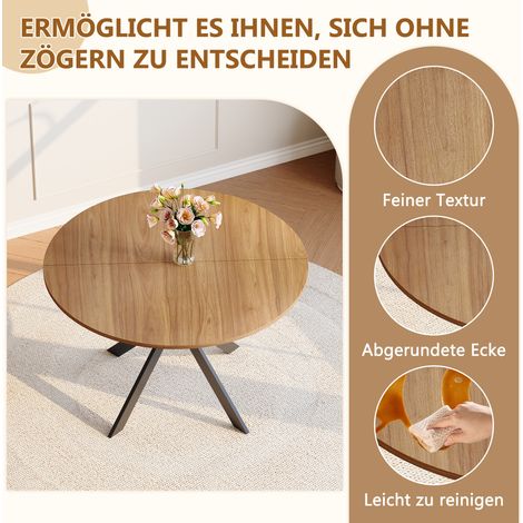 Table à manger ronde moderne à aspect noyer en MDF – Cadre en X noir,table de salle à manger pour cuisine et salon,diamètre de 110 cm (1/5)