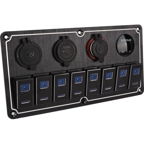 Panneau Interrupteurs 8 Fonctions 12V-24V 2 LED Bleues Autocollant DIY 5 Broches Étanche Bateau Caravane Auto (1/5)