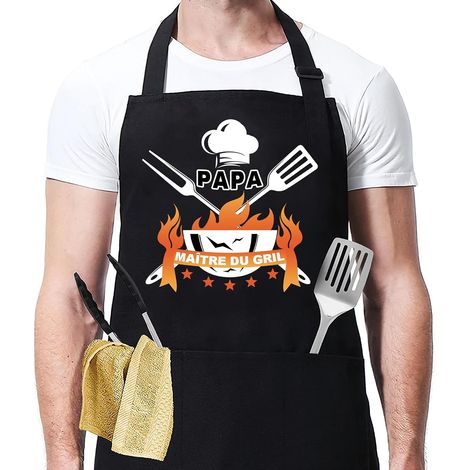 Tablier Barbecue Homme Cadeau Fete Des Peres Tablier Cuisine Homme Humour Cadeau Anniversaire tablier Papa Barbecue Chef Humoristique Accessoire Avec 3 Poches Pour BBQ Fête Noël (1/5)