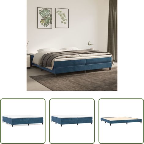 vidaXL Matelas -  Cadre de lit à lattes bleu foncé 200x200 cm velours (1/5)