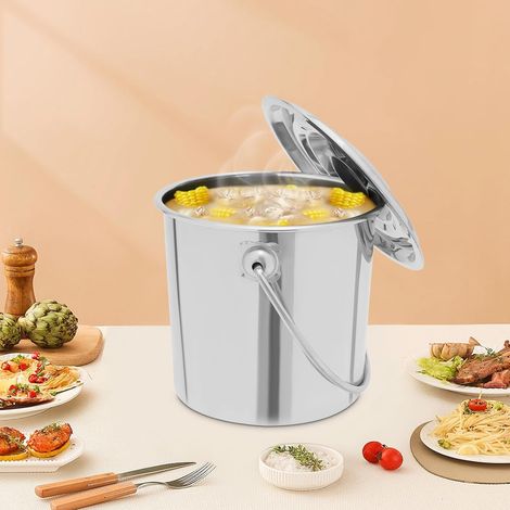 6 litres Seau avec couvercle, récipient en acier inoxydable avec couvercle, rond, seau de cuisine avec poignée pour aliments (1/5)
