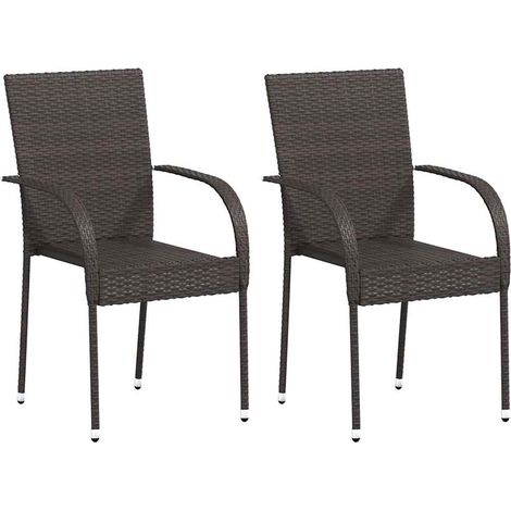 Dining Chair  Set of 2  Brown  Poly Rattan  Standard  Stackable vidaXL (1/5)
