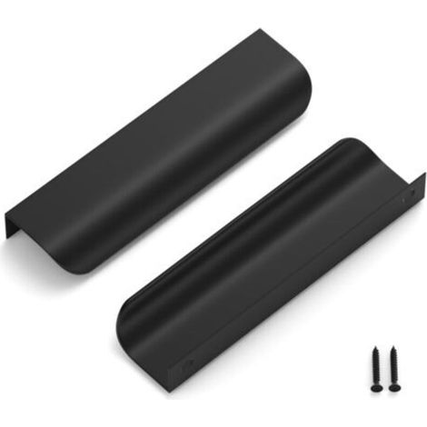 Set of 2 Furniture Handles in Brushed Gold Finish Steel, 120 mm Overall Length, 96 mm Hole Spacing, Ultra-Flat Black Modern Design, for Kitchen, Bathroom, Living Room (1/5)