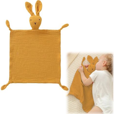Doudou en coton pour bébé 28 x 26,5 cm - petite couverture à motif lapin (1/5)