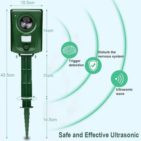 Répulsif solaire pour animaux – Ultrason et infrarouge – Effarouche chien, chat, rongeur et oiseau，2 pièces (1/5)