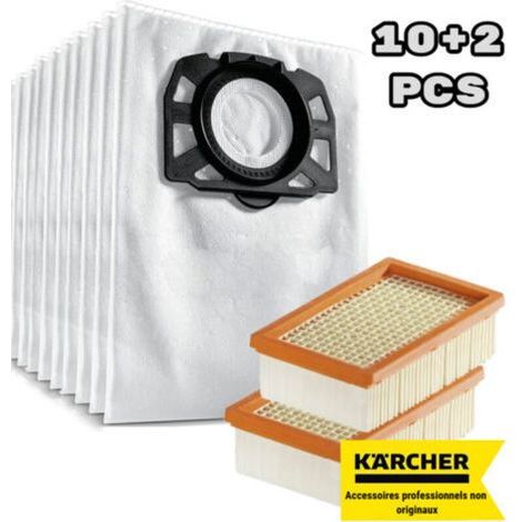 Convient pour Kärcher WD 4, WD 5, WD 6, WD 4290 / 5200 M / 5300 M / 5600 MP Sac filtre à peluches + filtre plat plissé (pack de 10+2) (1/4)