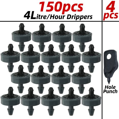 (Goutteur 4 L - 150 pièces) Goutteur d'irrigation goutte à goutte automatique 1/4'' pour jardin, économe en eau, idéal pour serres et bonsaïs. (1/4)