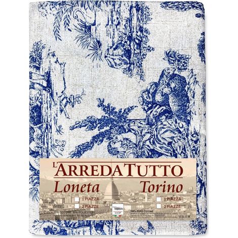 TELO ARREDO copritutto GRAN FOULARD COPRILETTO copridivano TESSUTO LONETA Toiles de Jouy blu 1 PIAZZA