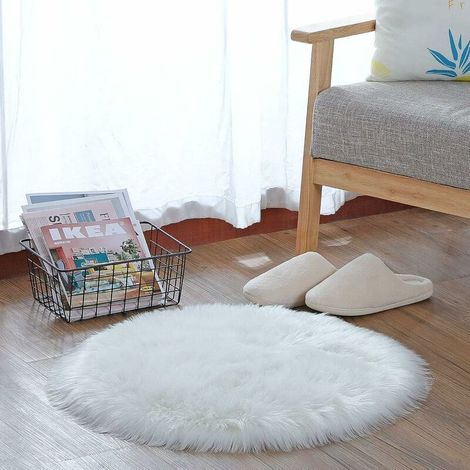 Sheep Faux Fur Rug, Super Soft Faux Fur Decorative Rug Faux Lambskin Rug Ruffled Fur Effect Rug Faux Wool Sofa Rug (White Round) -60cm (1/5)