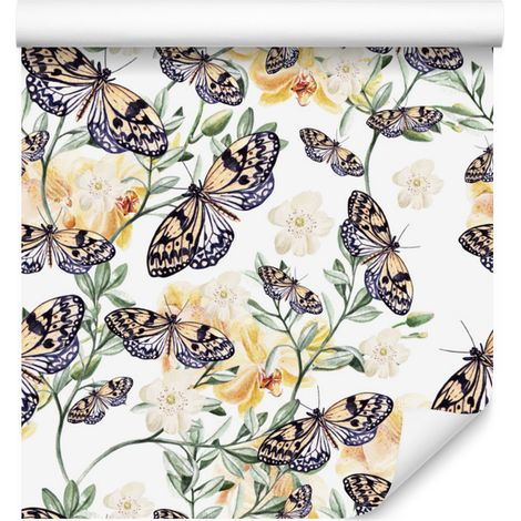Papier peint papillons, fleurs et plantes pour salon et chambre 50x1000 cm (1/5)