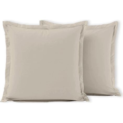 Taies d’Oreiller 63x63 cm 100% Coton, Lot de 2, Beige Ivoire, Douces, Respirantes et faciles d’Entretien (1/3)