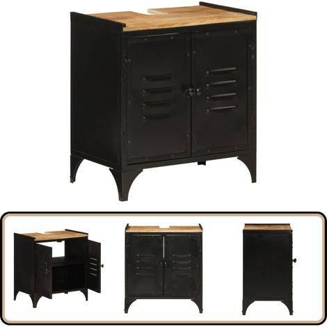 Armoire de lavabo de salle de bain fer et bois de manguier - Meuble De Salle De Bain - Armoire Lavabo - Placard Lavabo - Rangement Salle De Bain - Meuble Vasque