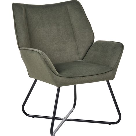 Sillón con acolchado grueso asiento profundo patas de acero tapizado de terciopelo repelente al agua y fácil de limpiar verde oscuro Gressela (1/5)