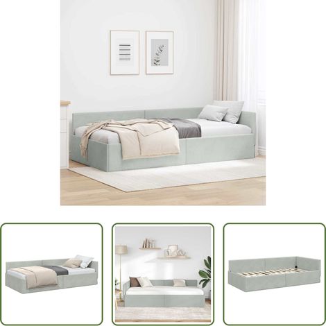 vidaXL Canapé convertible - Cadre de lit d'angle Gris clair 90 cm x 200 cm Velours (1/5)