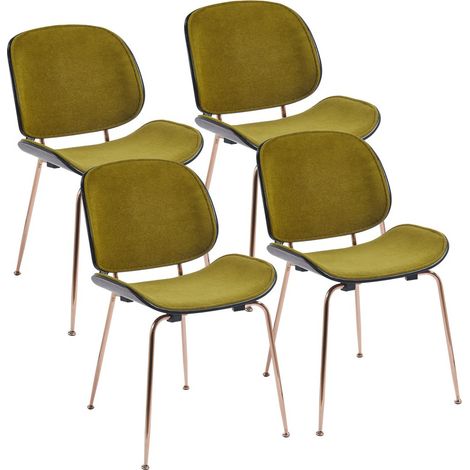 Set da 4 sedie verdi in tessuto con gambe metallo finitura oro rosa - Elizabeth (1/5)
