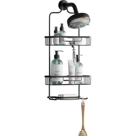 Étagère de douche antirouille à 2 étagères et porte-savon, aluminium, bronze, 2 étagères (1/5)