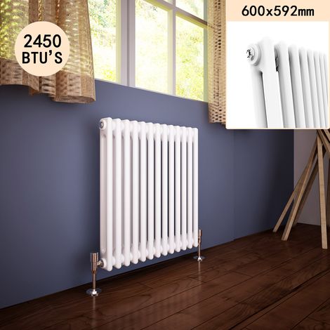 ELEGANT 600 x 592 mm Traditional Cast Iron Style Horizontal Radiator with White Double Column (1/8)