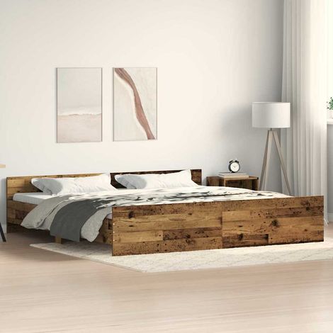 vidaXL Bettrahmen mit Kopfteil Altholz 203 x 203 x 50 cm Holzwerkstoff (1/5)