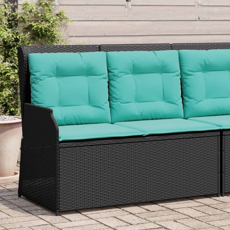 Banc de Jardin Inclinable en Résine Tressée Noir avec Coussins Turquoise 110 x 67 x 95 cm, 17kg - PANGIVO (1/5)