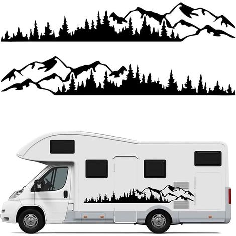 1 Paire 190cm Montagnes Autocollants Voiture Porte Latérale Tree Forest Decor Montagnes Graphique Vinyle (Noir) (1/5)