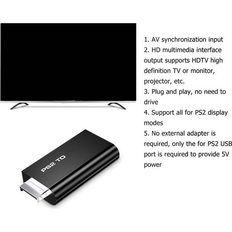 Adaptateur PS2 vers HDMI 1080P Plug & Play - Convertisseur pour TV HD, Écrans et Vidéoprojecteurs (1/5)