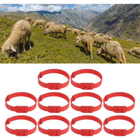 Collar ajustable de PU de 23 pulgadas para animales de granja como cabras, vacas, caballos y ovejas, color rojo (10 unidades) (1/5)
