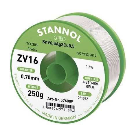 Stannol ZV16 estaño para soldar incoloro 0,7 mm 250 g