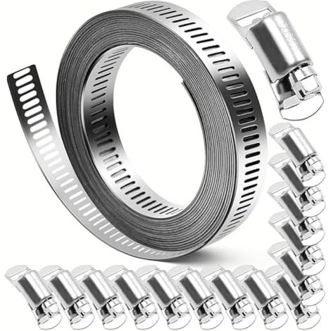 Kabelbinder aus Edelstahl 304 für Heimwerkerprojekte, 5 m Band + 15 verstellbare Befestigungselemente (1/5)