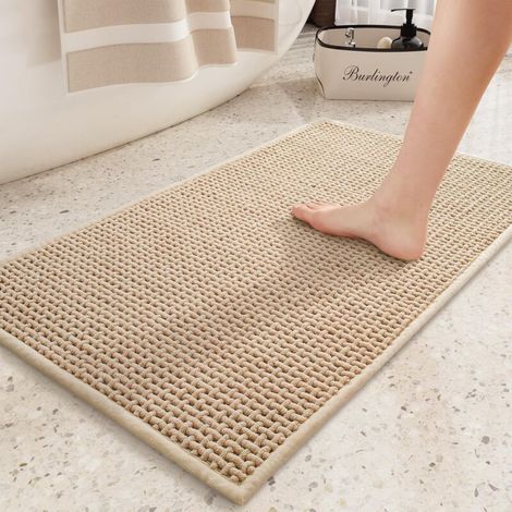 44 x 75 cm Non-Slip Bath Mat, Quick-Drying Chenille Absorbent Bath Mat, Soft Washable Bath Mat for Bathroom, Shower, Bathtub (Beige) (1/5)