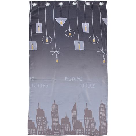Rideaux courts en polyester motif paysage urbain pour chambre, salon - Gris (1/5)