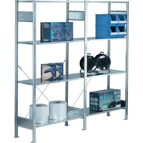 Mensola a scaffale H2000xL1000xP500mm, struttura zincata, 2 telai, 4 ripiani, capacità di carico 150kg per ripiano, capacità totale di carico 1300kg (1/4)