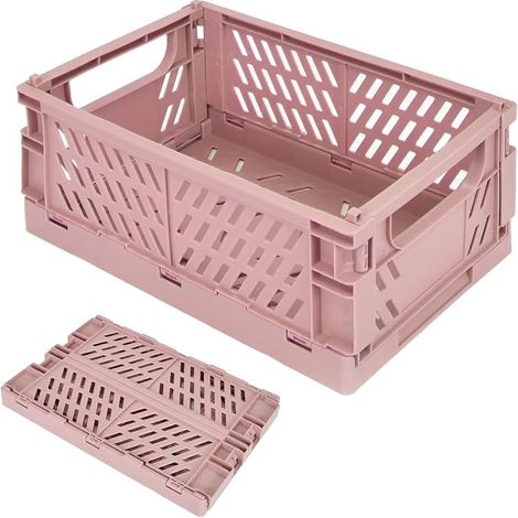 Cestas de almacenamiento de plástico plegables con asa, cajas de almacenamiento de plástico, cajas plegables para cocina, dormitorio, oficina, rosa (1/3)