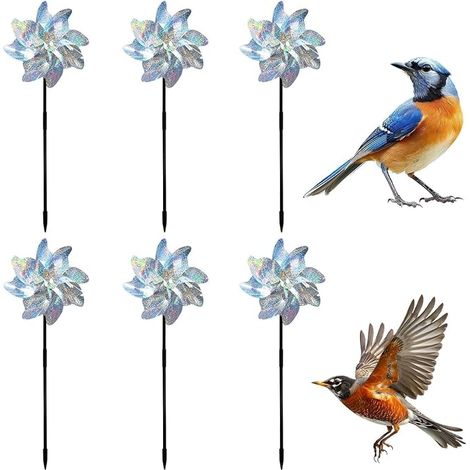 Lot de 6 éoliennes réfléchissantes Anti-Oiseaux, éoliennes de Jardin Scintillantes pour Balcon, verger et Ferme (Argent) (1/5)