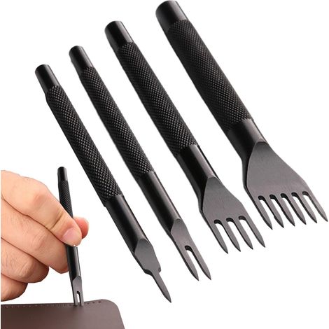 Poinçon de en cuir, kit de poinçonnage en cuir Perforateur de ceinture pour  Ensemble d'outils de travail du cuir à 1/2/4/6 broches pour l'artisanat (1/5)