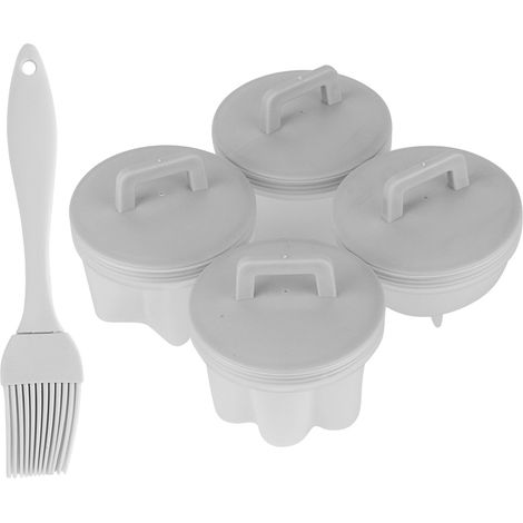 4 Moules en Plastique pour Œufs Pochés, Accessoire de Cuisine avec Pinceau à Huile, Gris (1/5)