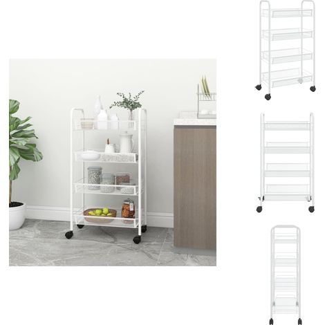 Chariot de cuisine à 4 niveaux Blanc 46x26x85 cm Fer - Chariot De Cuisine - Chariot Multifonctionnel - Rangement Cuisine - Organisation Intérieur - Panier Pliable (1/5)