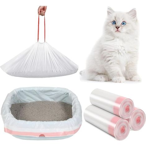 Lot de 30 Sacs à Litière XXL pour Chat (91x45 cm) - Sacs Anti-Griffes Extra Épais 0.03mm - Cordons de Serrage - Compatible Litières Automatiques/Grandes (1/5)