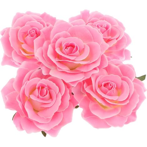 5pcs soie artificielle tête de fleur rose diy bouquet décoration de mariage rose (1/5)