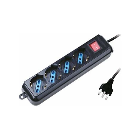 Multipresa Elettrocanali nera spina 16 a + 4 prese schuko bipasso 10 / 16 a cavo 1,5 mt