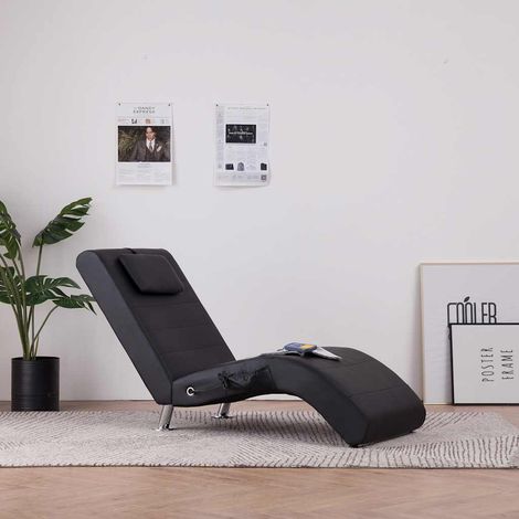 vidaXL Chaise longue de massage avec oreiller Noir Similicuir (1/5)