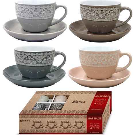 MAURY'S MARRIAGE SET 4 TAZZE DA TE' 200CC CON PIATTINO MULTICOLORE (1/2)