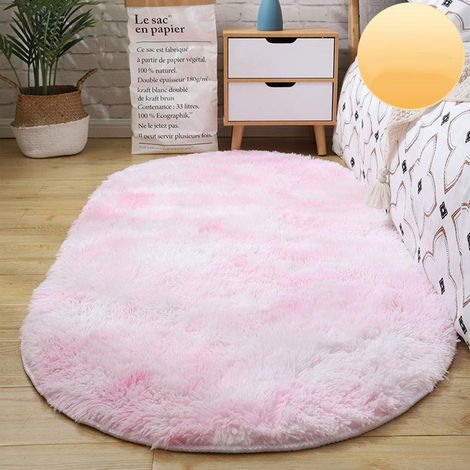 Tapis ovale ultra-doux pour chambre ou salon, 79 x 119 cm, lavable, antidérapant, tissé, ovale (1/5)