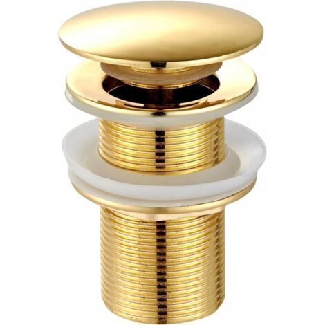 Bonde universelle pour lavabo et lavabo - Valve pop-up moderne Click Clack - Bonde d'écoulement avec trop-plein, laiton, acier inoxydable, doré (sans trop-plein) (1/4)