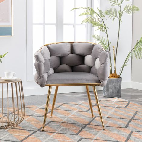 Chaise fauteuil moderne en velours gris avec accoudoirs, confortable et stable pour salon ou coiffeuse (1/5)