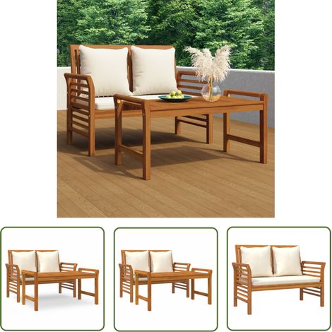 The Living Store 2-tlg. Garten-Lounge-Set mit Cremeweißen Kissen Massivholz - Gartensessel - Loungesessel - Gartenmöbel - Outdoor Möbel - Holz Lounge Set (1/5)