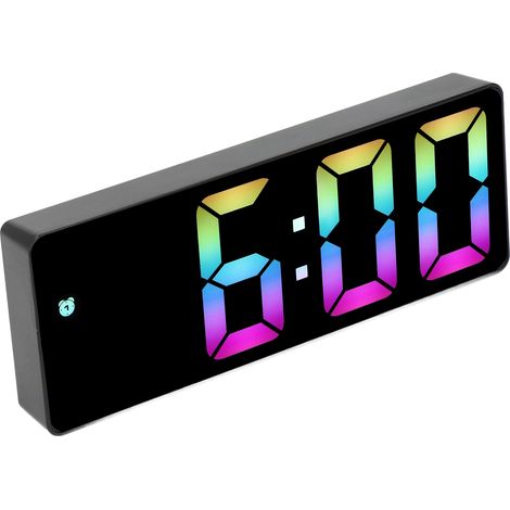 Farbiger digitaler LED-Wecker, großes LED-Display, C-Design, fürs Schlafzimmer, schwarzes Gehäuse, schwarzes Zifferblatt (1/5)